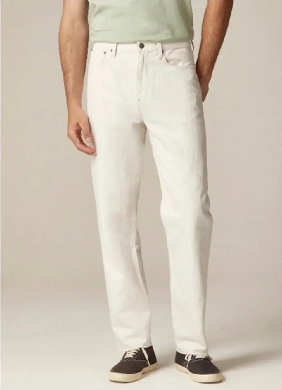 J. Crew Men's Slim Straight Fit 33W 32L White Jeans Denim Pants Cotton Stretch
